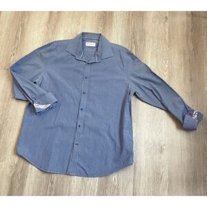 Robert Graham Shirt Mens 44/17.5 Stripped Paisley Flip Cuff Blue Button Up
